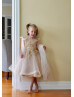 Beaded Champagne Lace Tulle Flower Girl Dress With Shawl